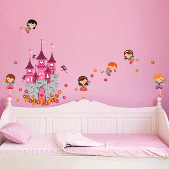 muursticker prinsessen meisjes 114 cm PVC roze
