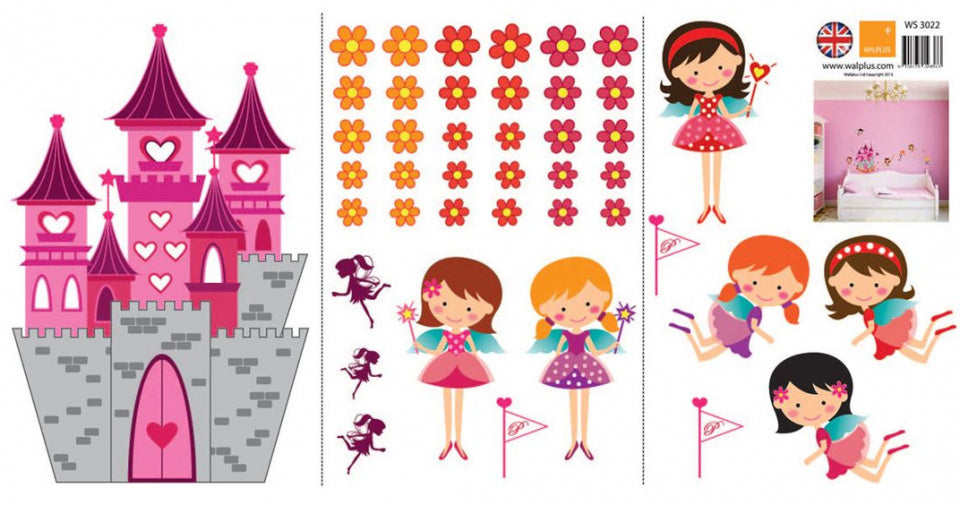 muursticker prinsessen meisjes 114 cm PVC roze