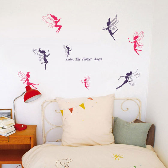 muursticker feeën meisjes 120 cm PVC roze/paars
