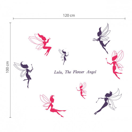 muursticker feeën meisjes 120 cm PVC roze/paars