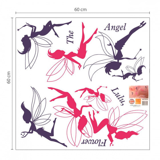 muursticker feeën meisjes 120 cm PVC roze/paars