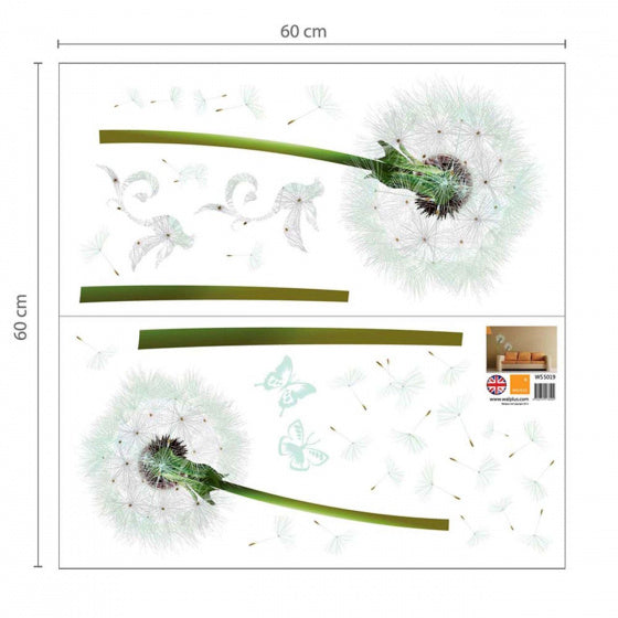 muursticker paardenbloem 123 cm PVC wit/groen