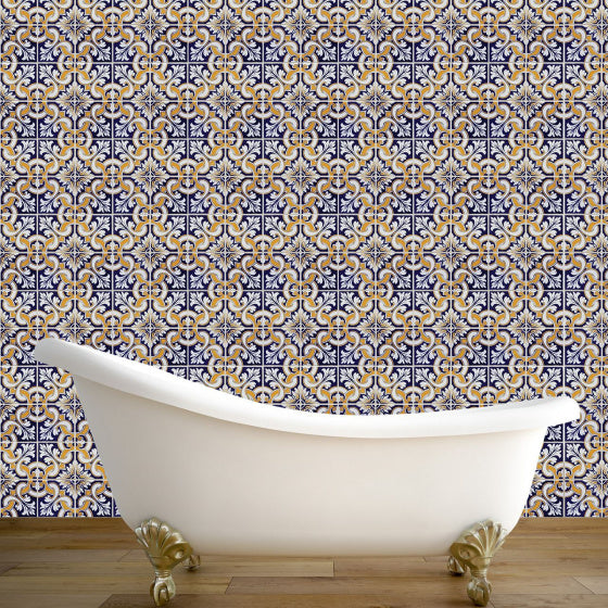 decoratiesticker talavera tegels 108x108 cm PVC blauw/bruin