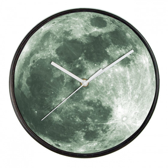 wandklok Maan glow in the dark junior 25 cm grijs