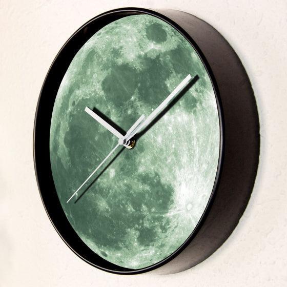 wandklok Maan glow in the dark junior 25 cm grijs