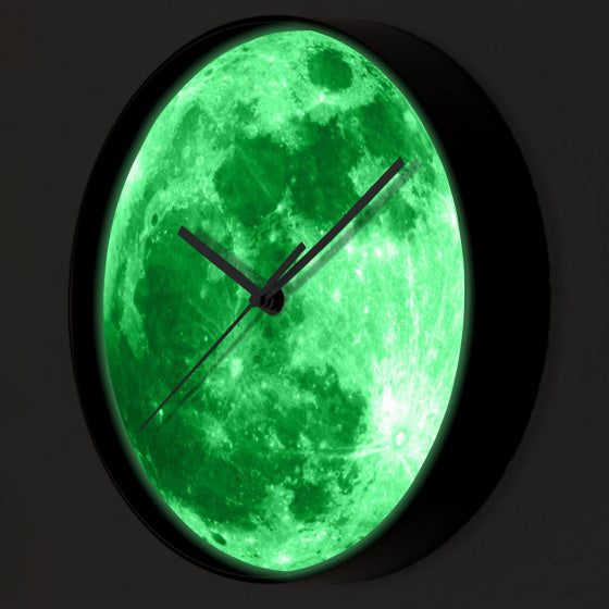 wandklok Maan glow in the dark junior 25 cm grijs