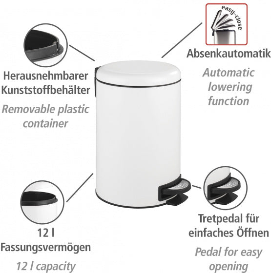 pedaalemmer Leman Easy-Close 12 liter RVS wit