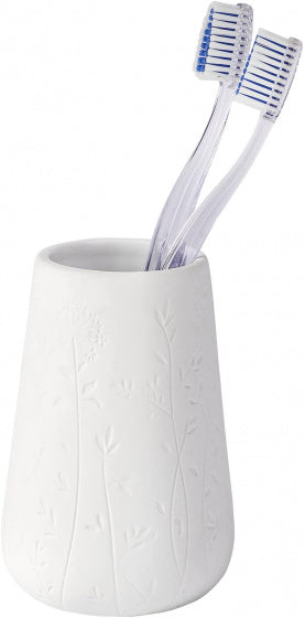 badkamerbeker Flora 8 x 11 cm keramiek wit