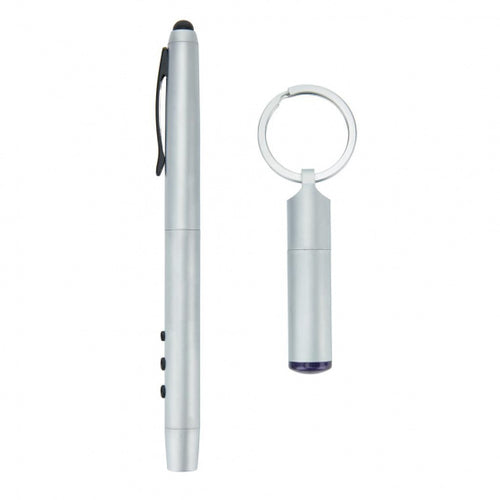 4-in-1 multifunctionele balpen 14,5 cm zilver 8-delig