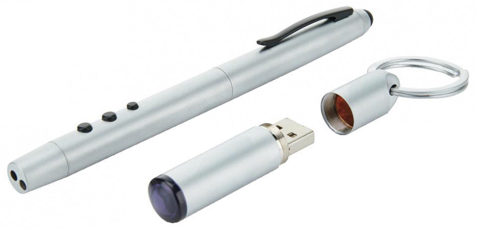 4-in-1 multifunctionele balpen 14,5 cm zilver 8-delig