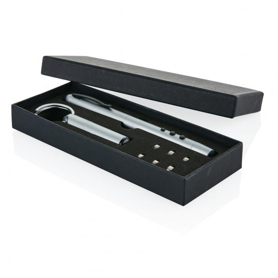 4-in-1 multifunctionele balpen 14,5 cm zilver 8-delig