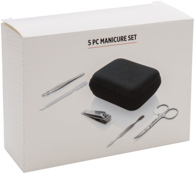 manicureset 8 x 12 cm polyurethaan zwart 5-delig