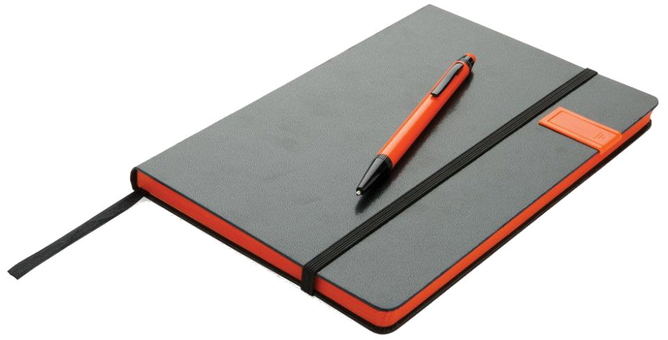 notitieboek 8GB USB papier zwart/oranje 2-delig