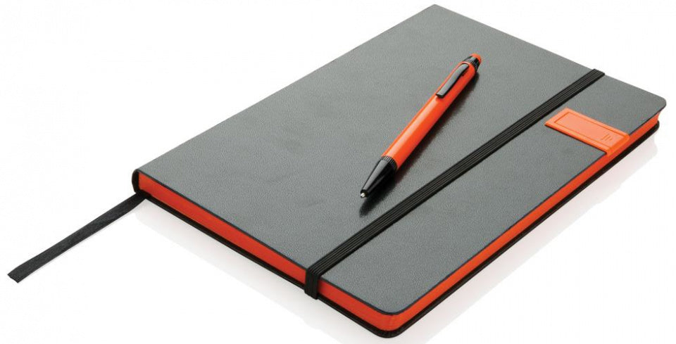 notitieboek 8GB USB papier zwart/oranje 2-delig