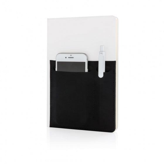 notitieboek met opbergvakken A5 PU/papier wit/zwart