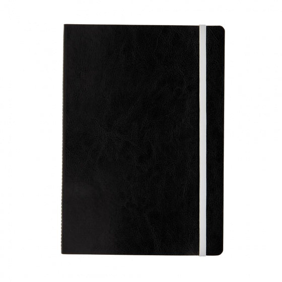 notitieboek soft cover A5 PU/papier zwart/wit