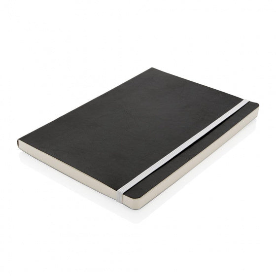 notitieboek soft cover A5 PU/papier zwart/wit