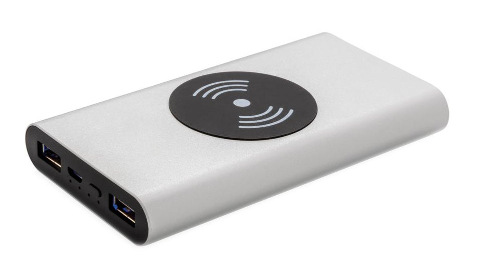 Xd collection Powerbank draadloos 10.000 mAh 12,5 cm alu zilver