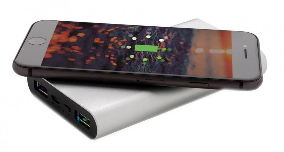 Xd collection Powerbank draadloos 10.000 mAh 12,5 cm alu zilver