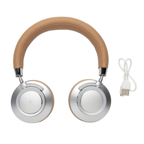 koptelefoon Aria bluetooth PU/alu bruin/wit 3-delig