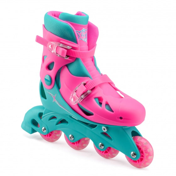 inline skates hardboot roze/turquoise maat 28-31