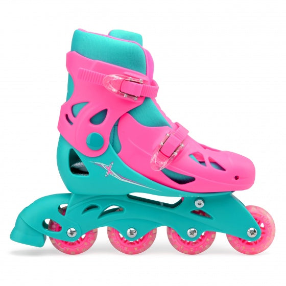 inline skates hardboot roze/turquoise maat 28-31