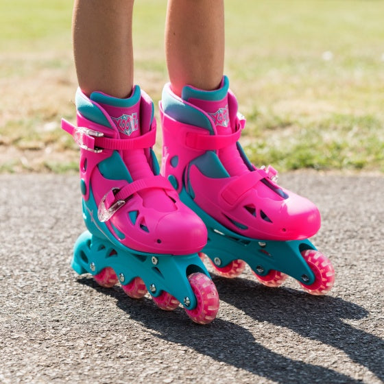 inline skates hardboot roze/turquoise maat 28-31