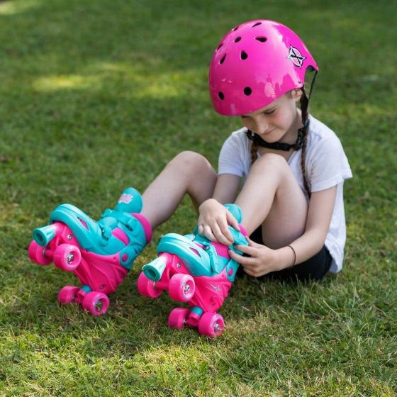 rolschaatsen Quad Skates meisjes turquoise/roze maat 32/35
