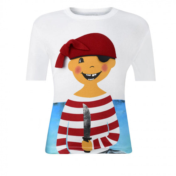 T-shirt korte mouw Piraat Paul jongens katoen wit maat 104