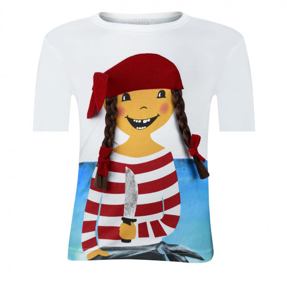 T-shirt korte mouw Piraat Paula meisjes katoen wit maat 86