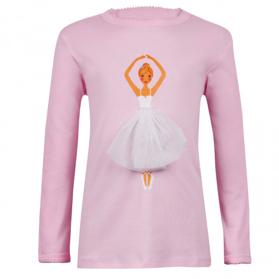 T-shirt lange mouw Ballerina meisjes katoen roze mt 86