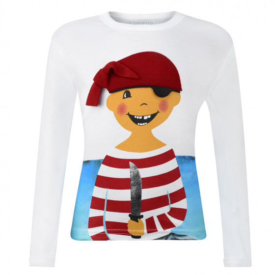 T-shirt lange mouw Piraat Paul jongens katoen wit maat 86